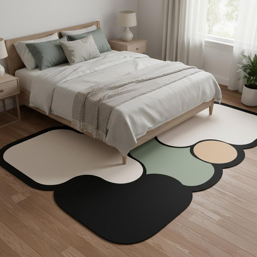 Geometric 5×7 Area Rug – Black Beige Green Irregular Design for Home & Office