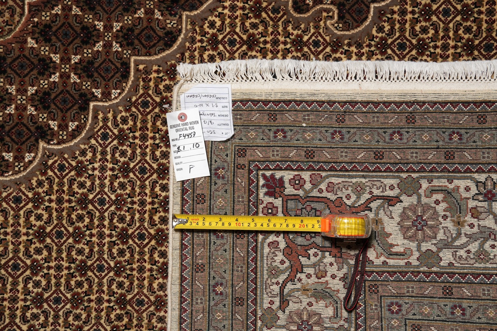 8 x 10 Beige Quality Wool And Silk Handmade Tabriiz Mahii Area Rug #F-4457