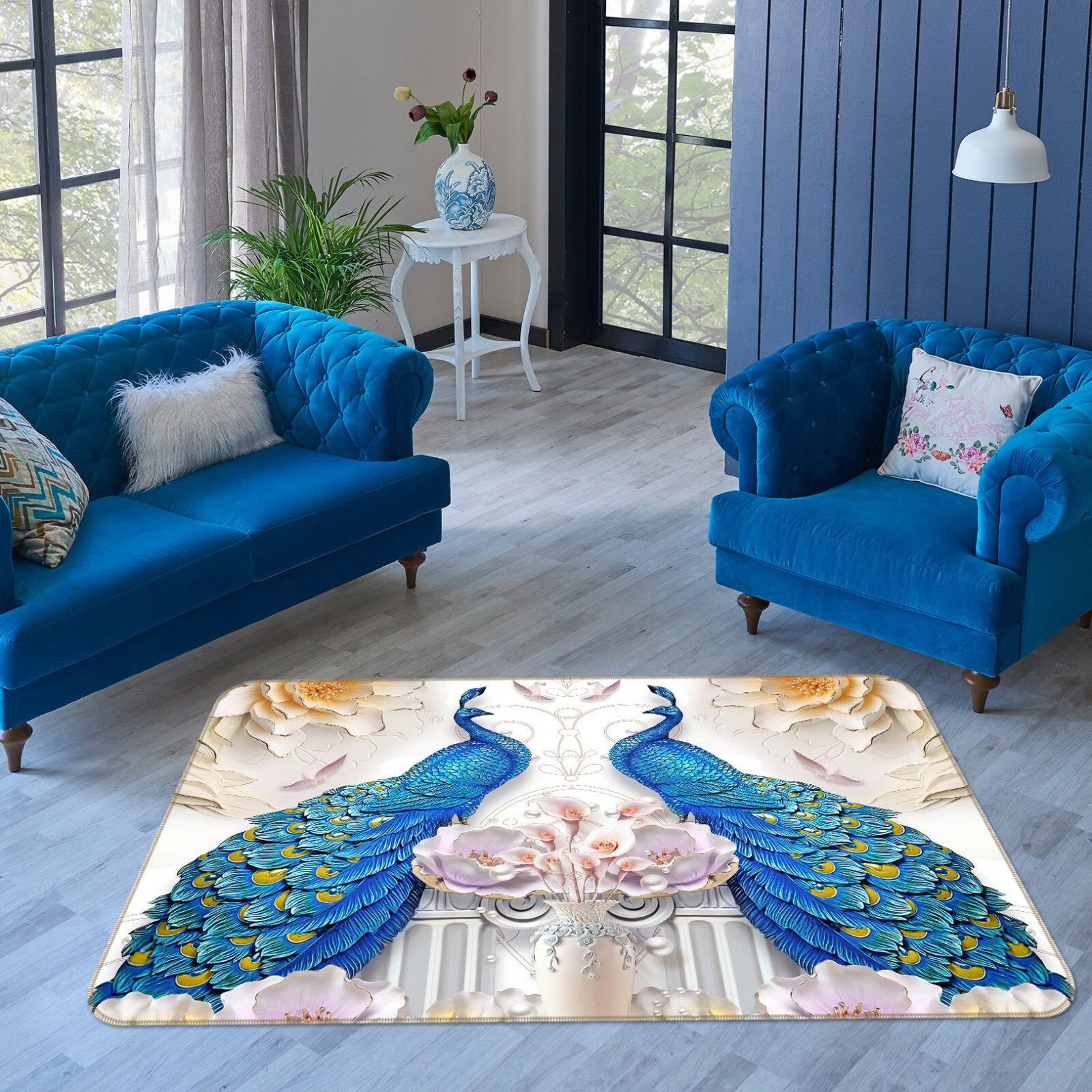 3D Blue Peacock ZHUA587 Game Non Slip Rug Mat Photo Carpet Zoe