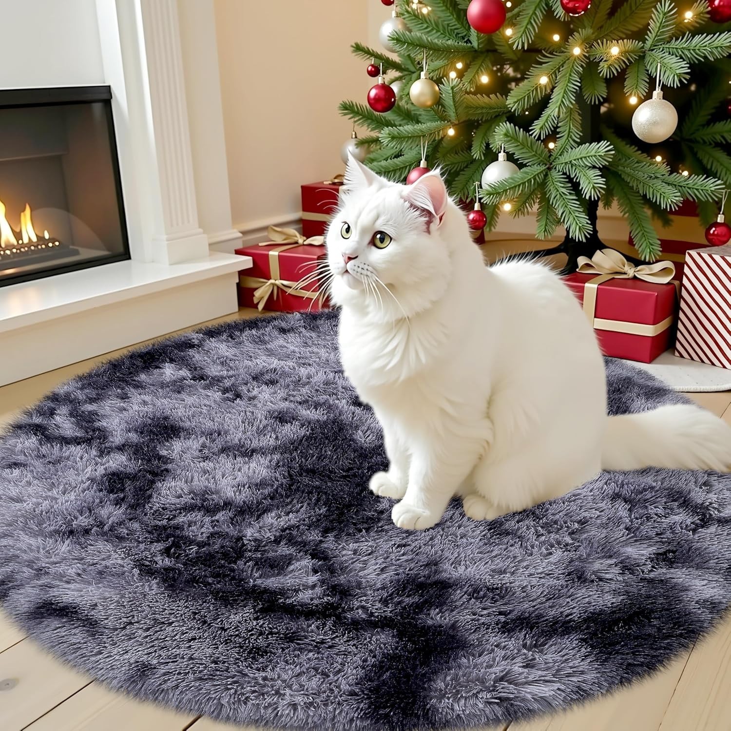 Round Rugs 4×4 Feet Fluffy Soft Area Rug for Kids Girls Room Plush Shaggy Carpet