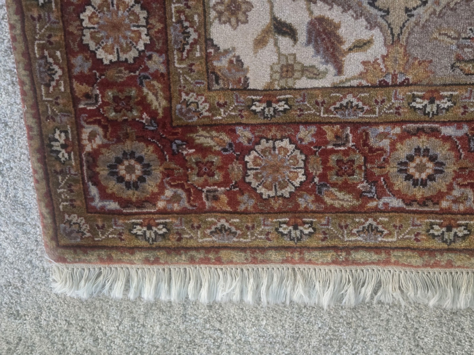 Stickley Designer Mughal Lattice Ivory Coral Rug 4′ X 6′