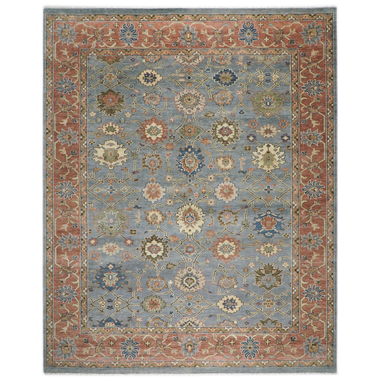 12×15’1” Hand Knotted Wool Blue Oushak Arts & Crafts Rug