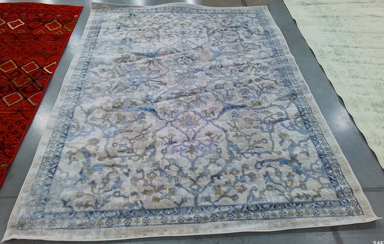 BEIGE / LT BLUE 5′-3″ x 7′-6″ Back Stain Rug, Reduced Price 1172808332 PAM336A-5