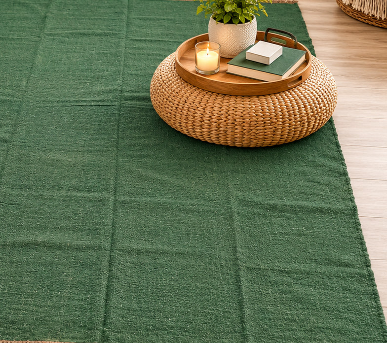 Handmade Rugs and Carpet Green Color Reversible Modern Wool Rug Living Room Mat