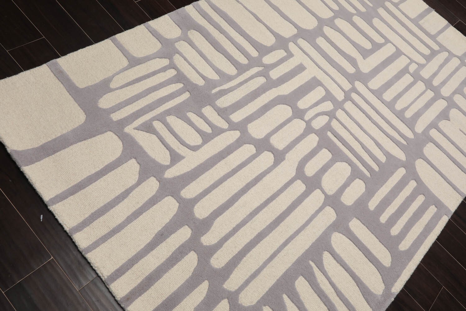 Designer Loop N Cut Pile Handmade Wool Modern Area Rug Cream Gray 5′ x 8′