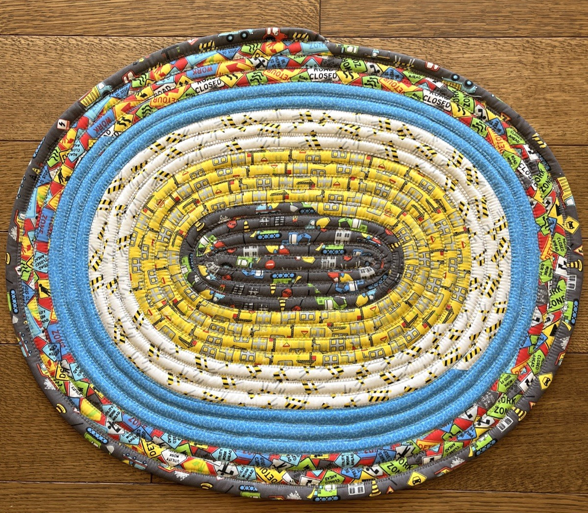 Jelly Roll Rug Handmade Sewn Washable Reversible Rug Truck Kids Construction