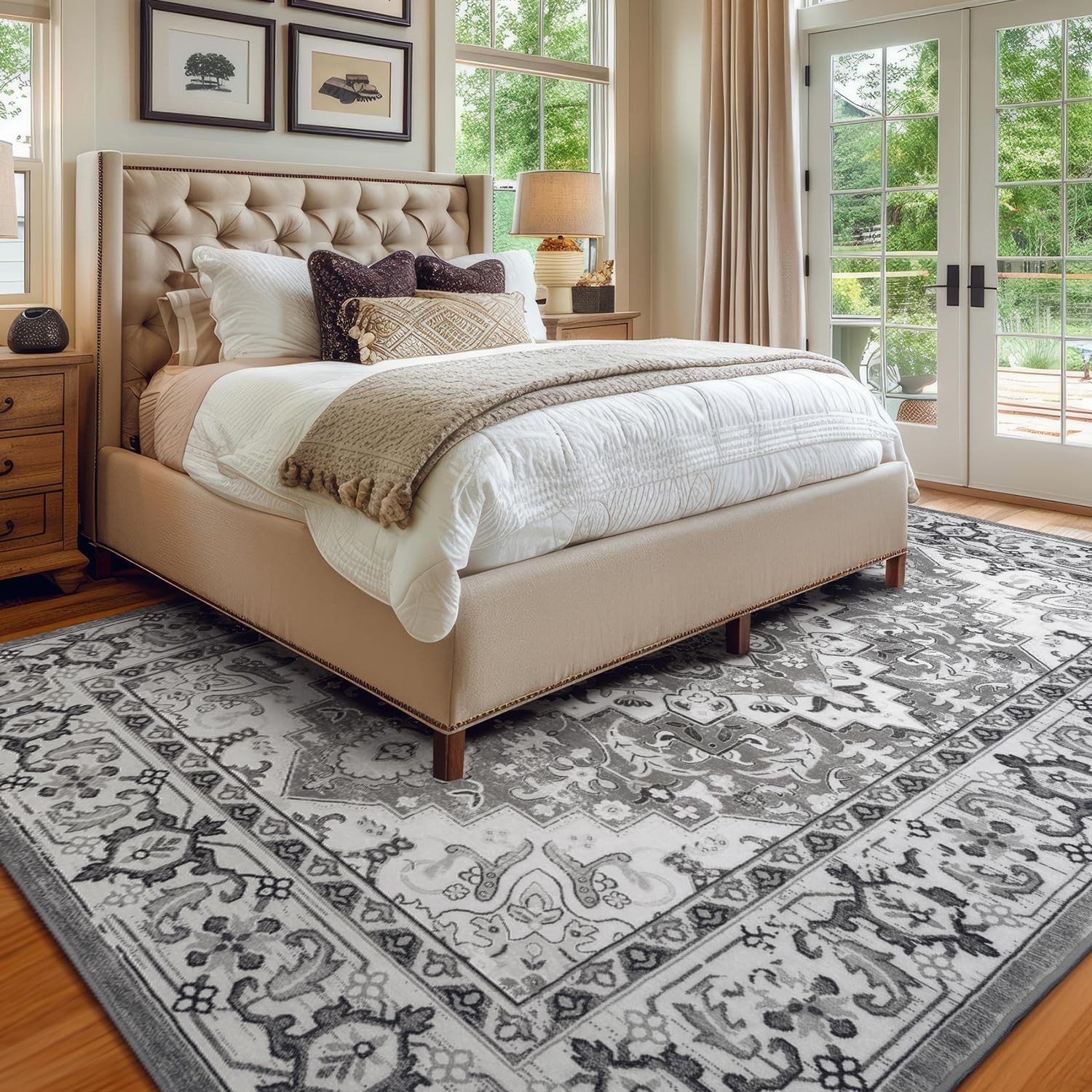 8 x 10 Area Rugs Living Room Machine Washable Rug Grey White Soft Faux Wool;