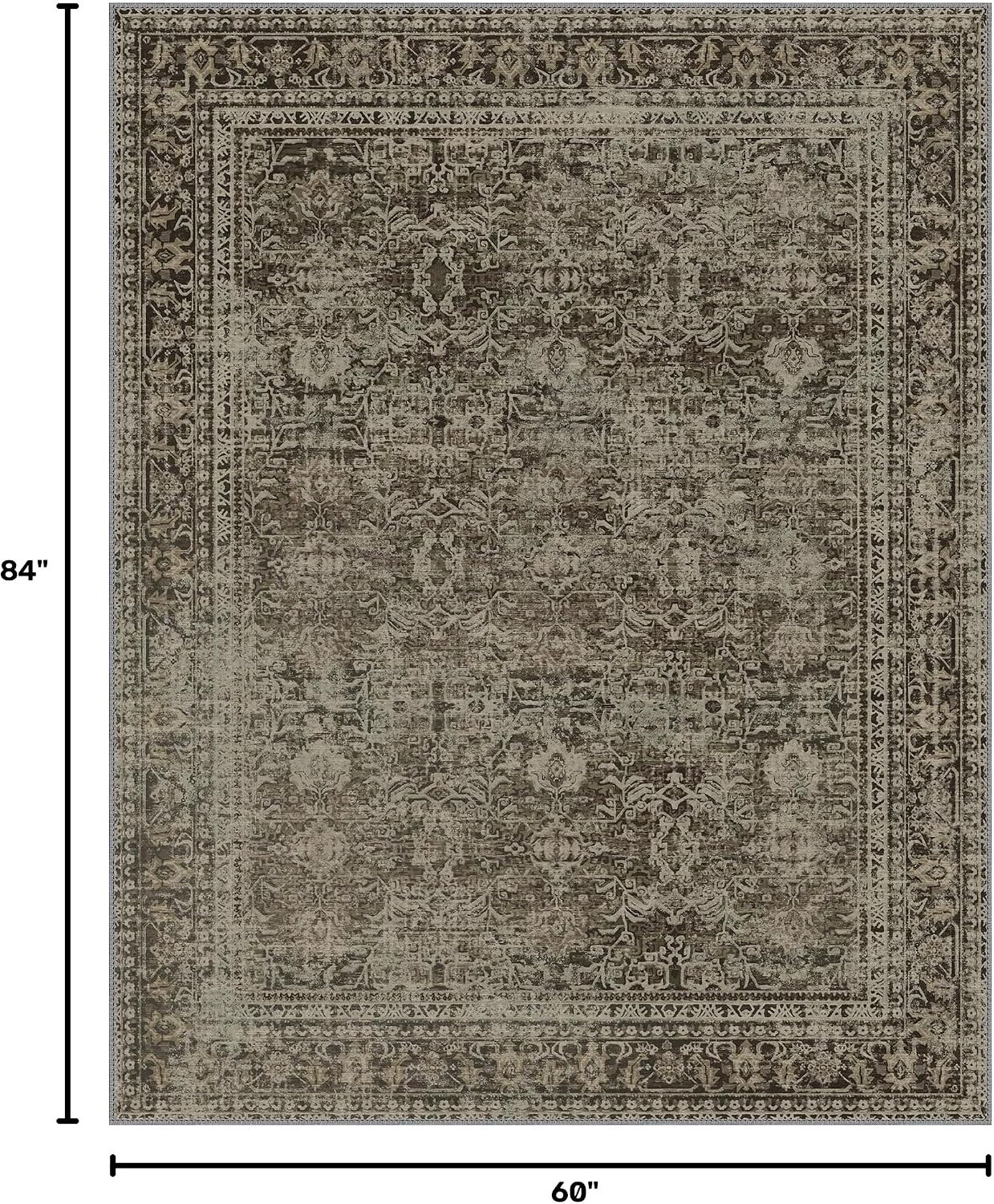 Classic Vintage Design 5×7 Area Rug – Floral Washable Low Pile for Home & Office