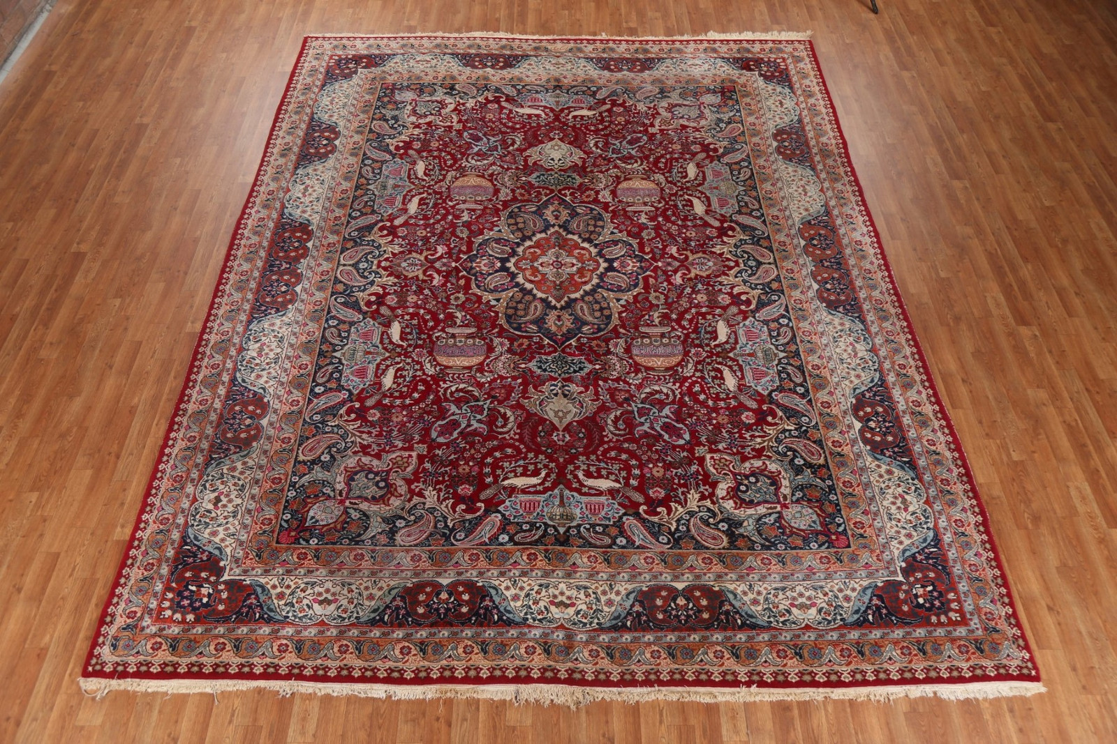 Red/ Ivory Pictorial Traditional Wool Area Rug 10×13 ft Hand-knotted Living Room