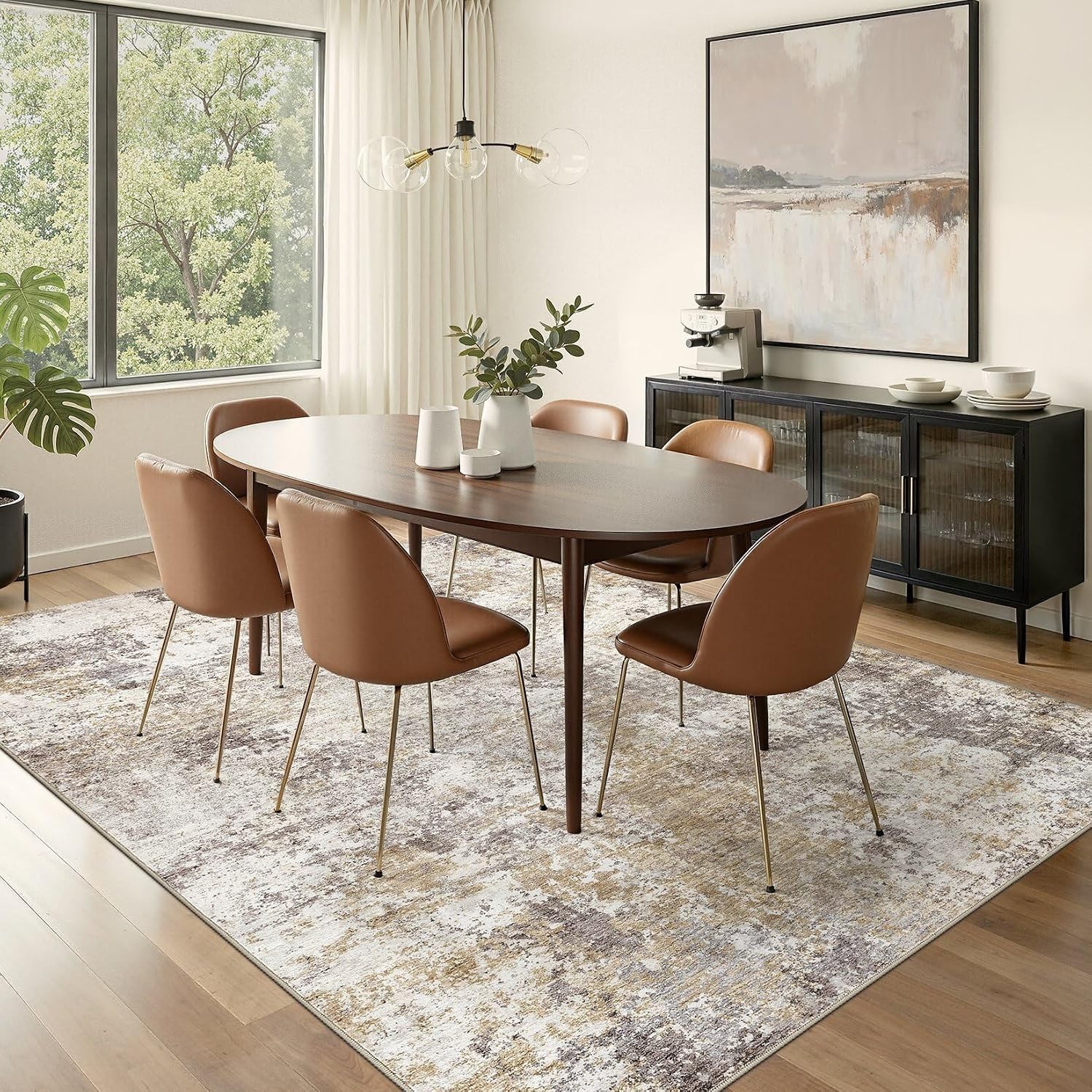 6X9 Modern Abstract Washable Area Rug – Non-Slip Backing for Kid & Pet Safety