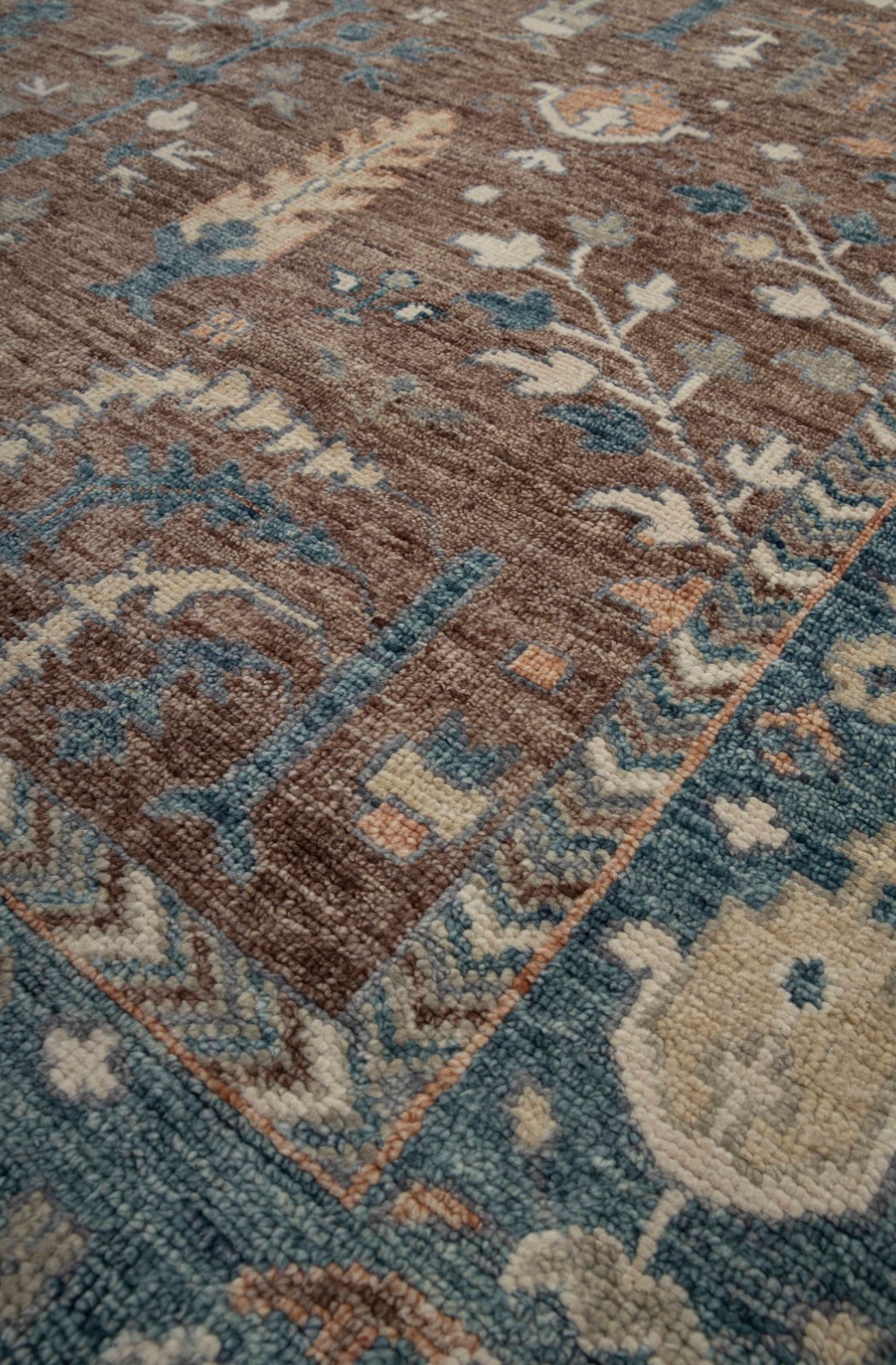 9×12 Brown Blue Cypress Tree Design Hand Knotted Soft Wool Persiann Oushak Rug