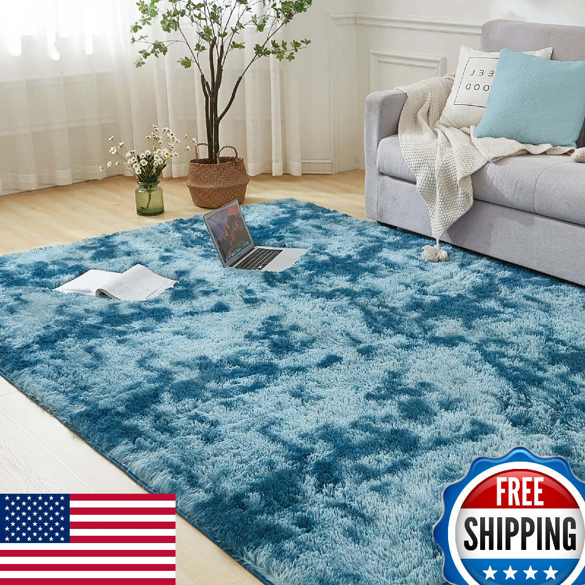 Andency 4×6 Fluffy Shaggy Area Rug for Living Room Bedroom, Soft Bedside Carpet