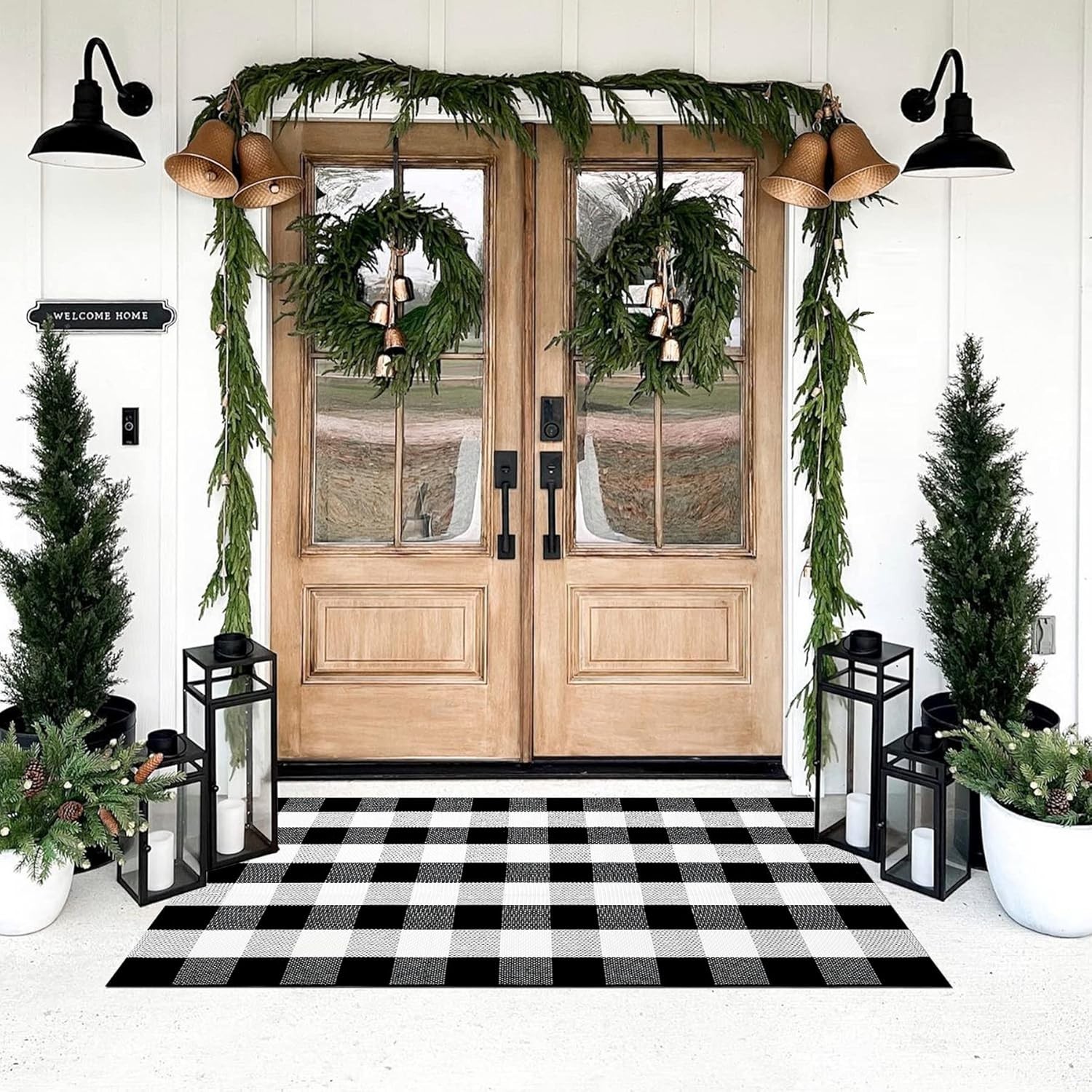 Outdoor Buffalo Plaid Rug 3×5 Black and White Layering Doormat for Porch and …