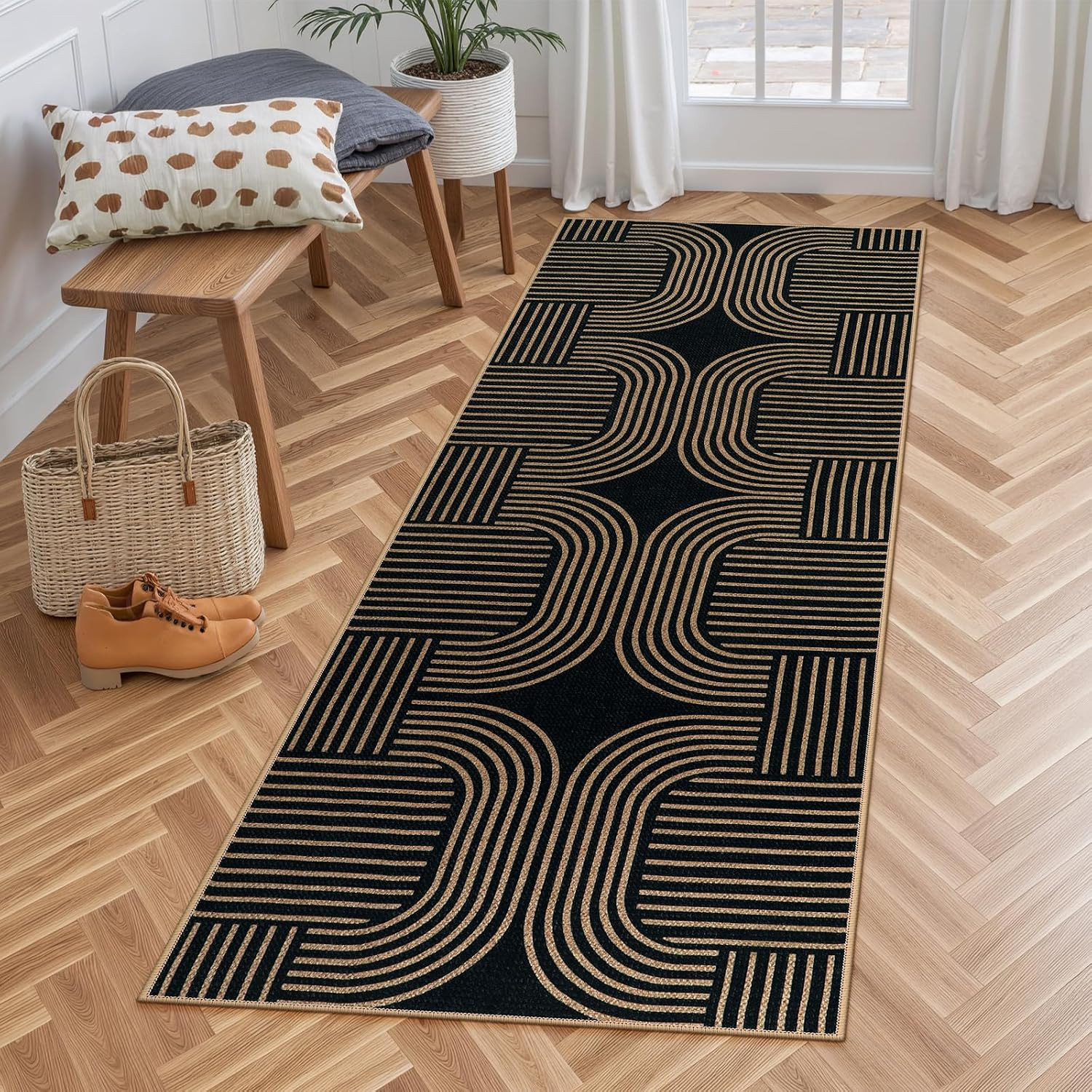Enfys Modern Rainbow Easy Jute Rug, 2X6 Kitchen Runner Washable Rug Runners for
