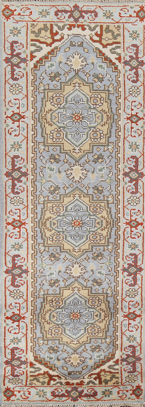 Exquisite Traditional Hand-Knotted Heriz Serapi Indian Wool Runner Rug 3×8 ft