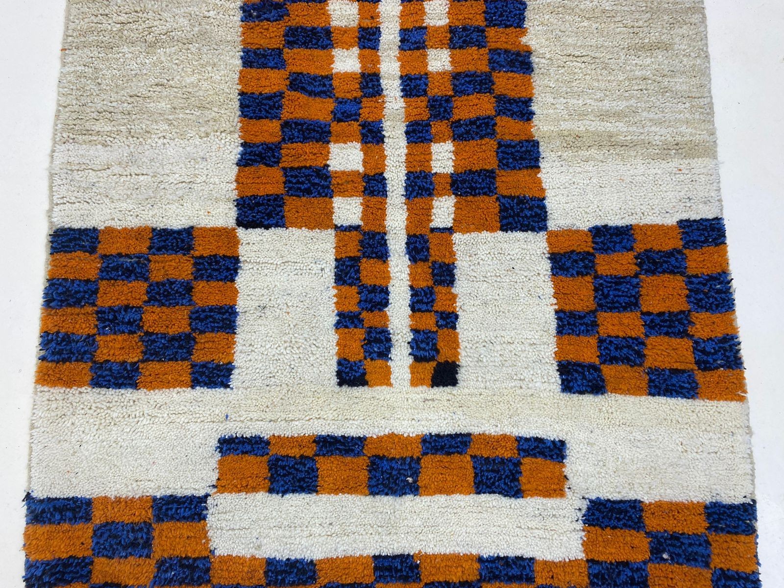 Handmade Moroccan Berber Wool Rug Blue Orange Geometric Tribal Area Carpet Boho