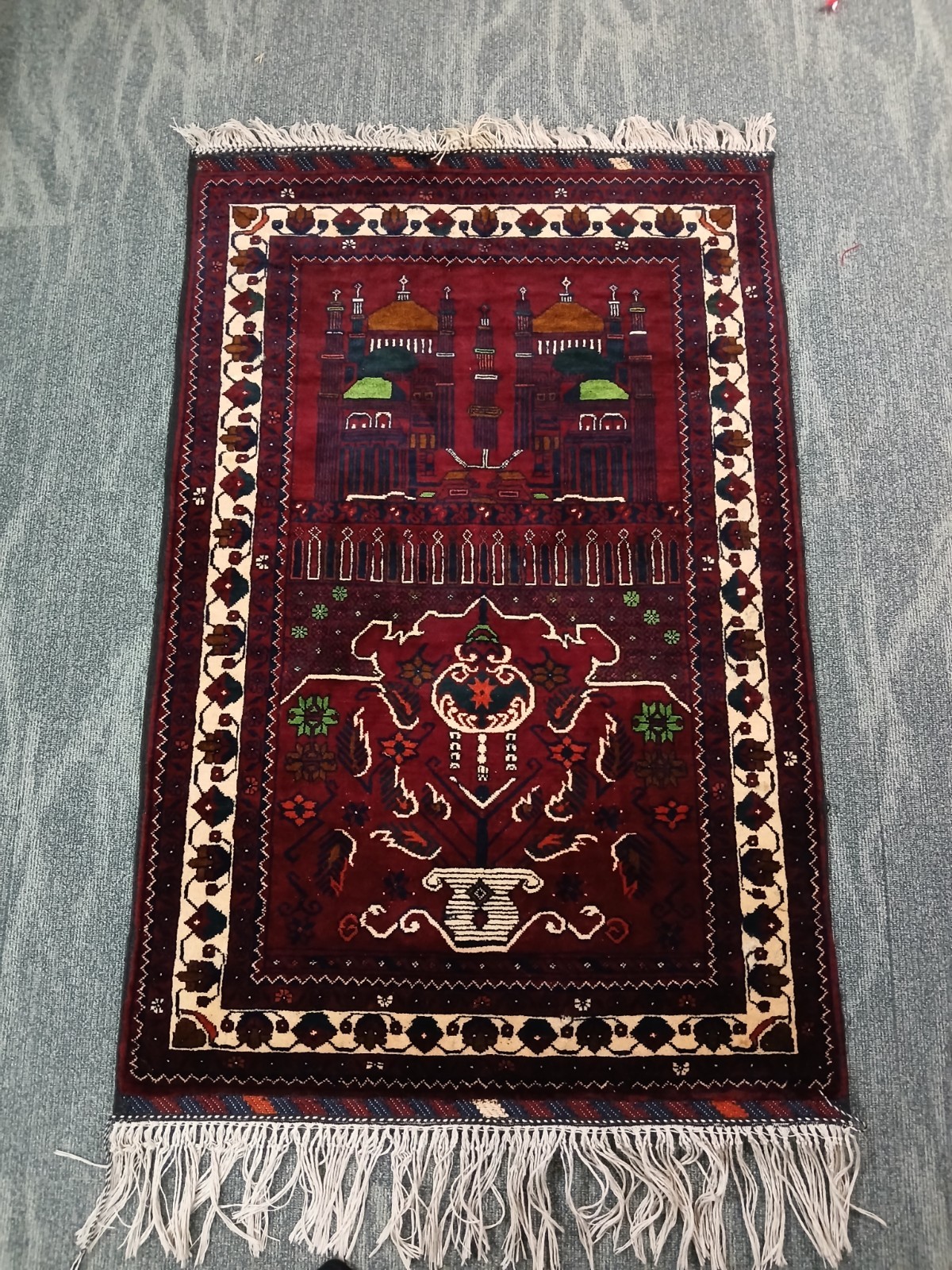 3×5 XL Handmade High-quality Soft Prayer Rug, Rare Red Muslim Prayer Area Rug.