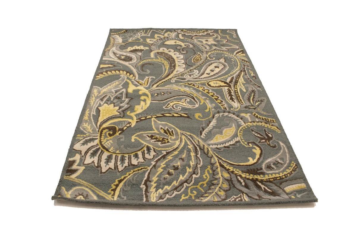 Paisley Floral Design Gray Foyer Living Room 5X8 Hand-Tufted Modern Rug Carpet