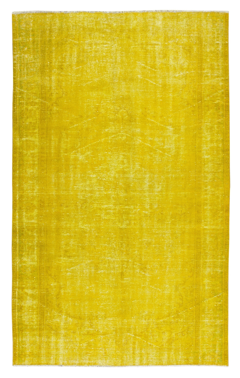 5.4×8.7 Ft Vintage Authentic Hand Knotted Turkish Wool Rug Over-Dyed in Yellow