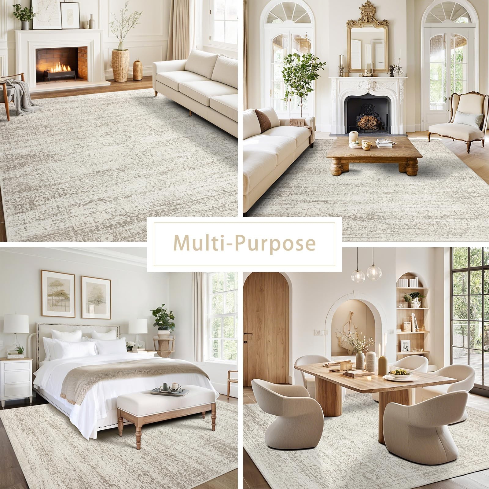 Washable Area Rug for Living, Bedroom & Dining Room, Ultra Soft Faux Wool Ret…