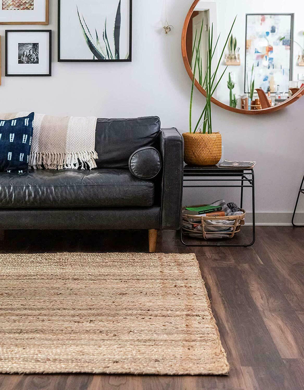 100% Natural Jute Rug Braided Rectangle Area Rug for Living Room