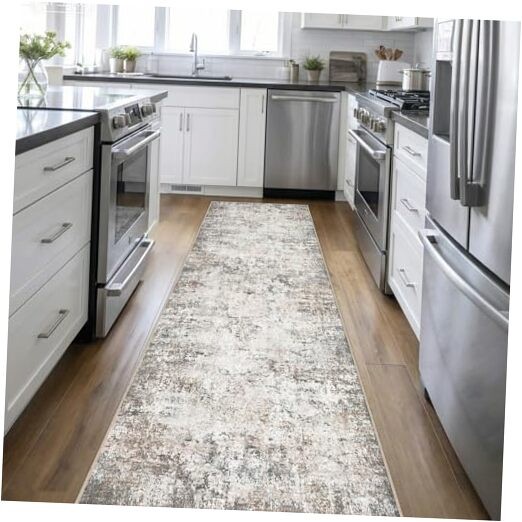 3×14 Entryway Rug – Modern Abstract Soft Thin Rug – Washable