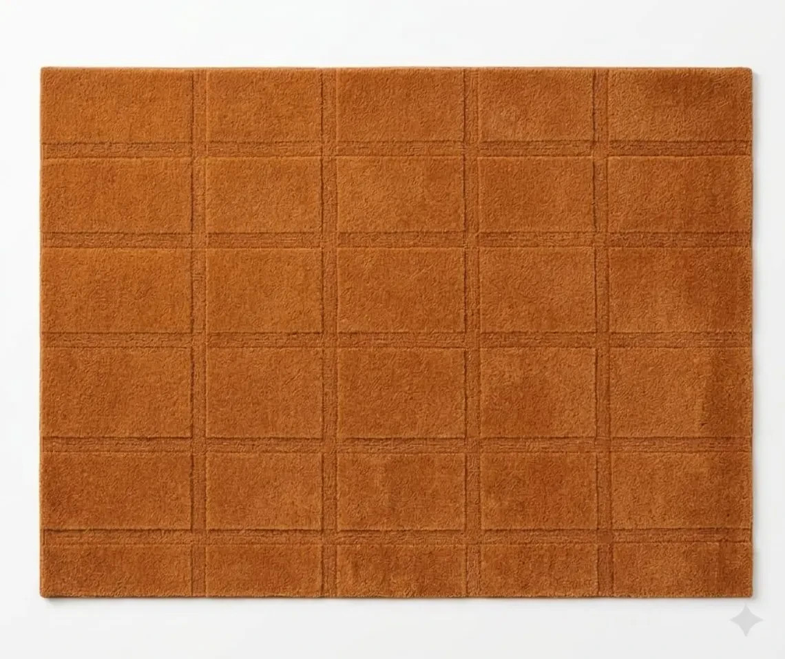 Hand Tufted Wool Area Rug, Terracotta Modern Rug, Geometric Living Room Carpet