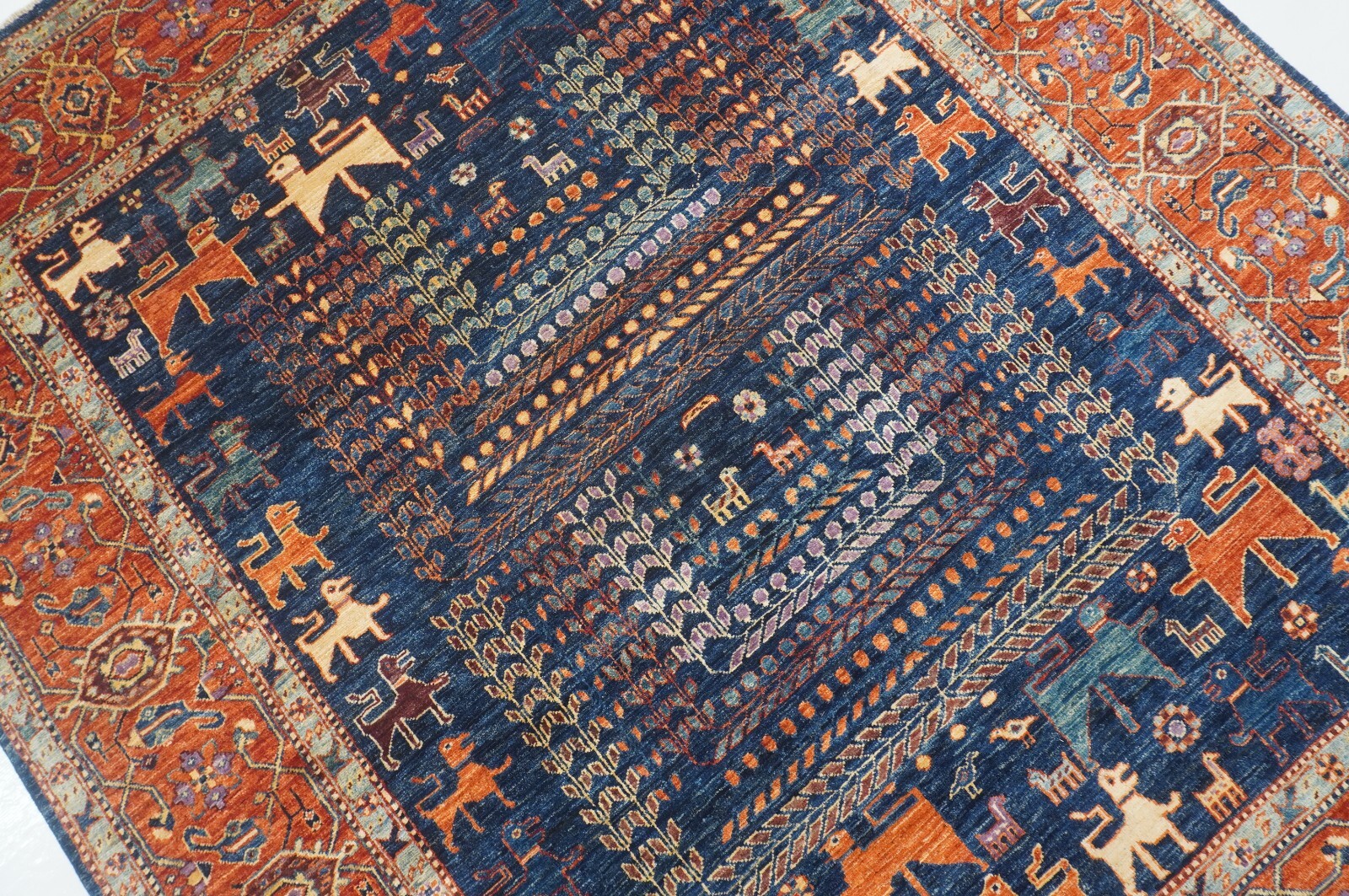 7 x 8 ft Navy Blue Gabbeh Tribal Afghan Hand Knotted Veg dye Wool Area Rug