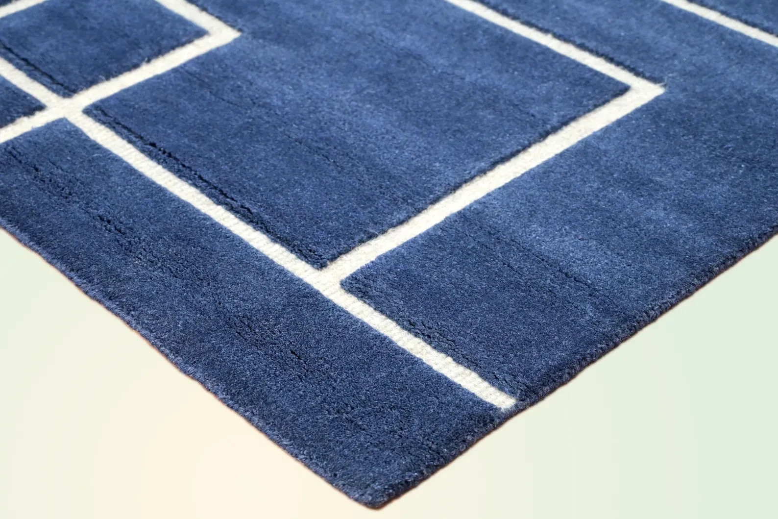 Blue Geometric Wool Rug: Hand-Tufted Modern Living Room Rug carpet handmade