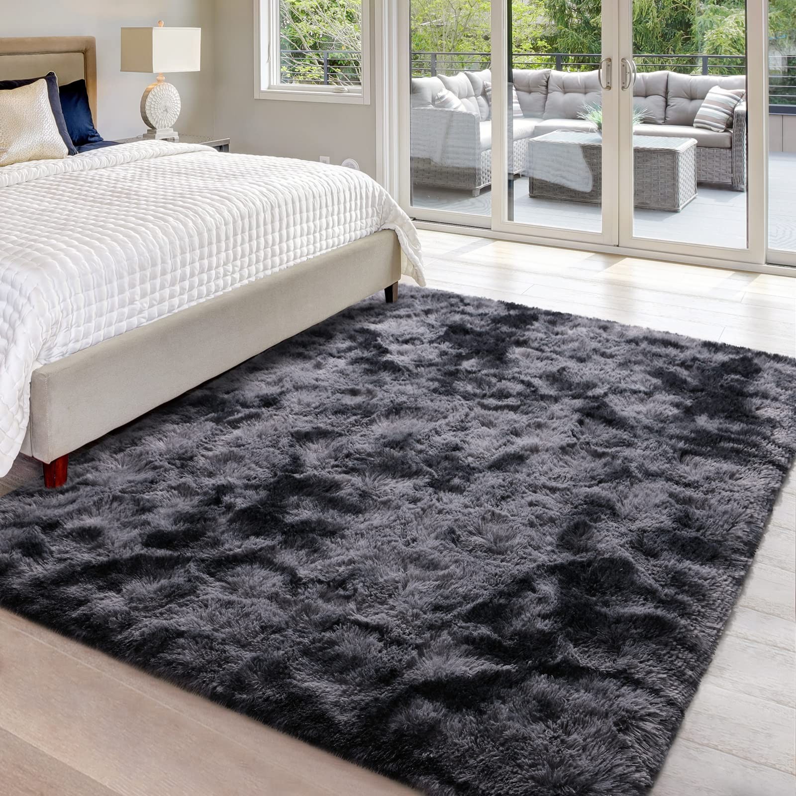 Hutha 5×7 Large Washable Area Rugs for Living Room Tie-Dyed Dark Grey Non-Slip