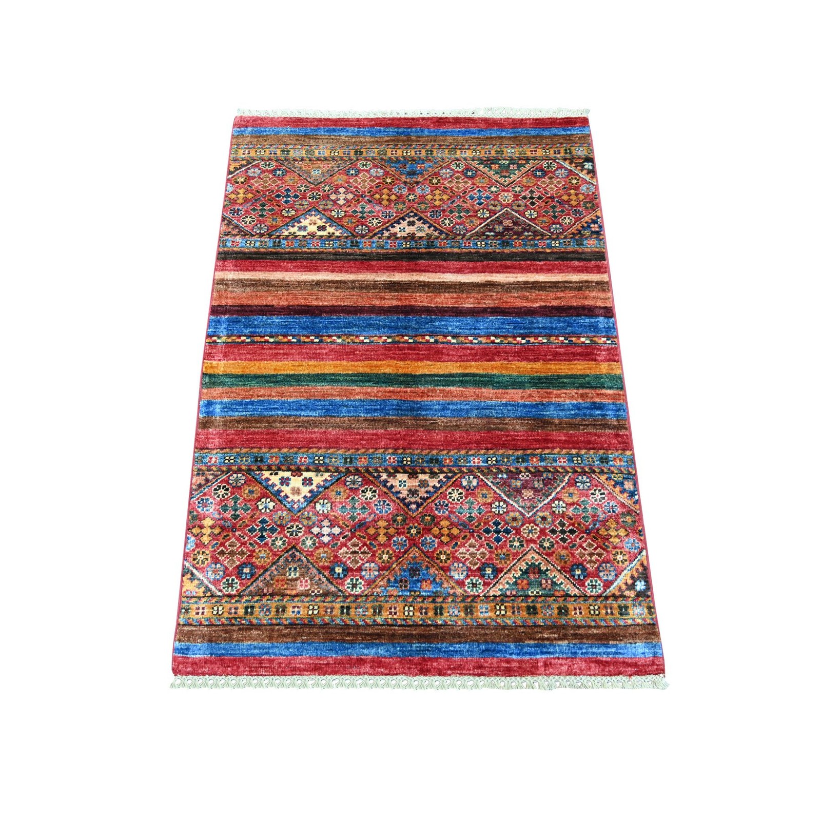 2’8″x4′ Rust Red Afghan Super Kazak Hand Knotted Pure Wool Sample Mat Rug 22065