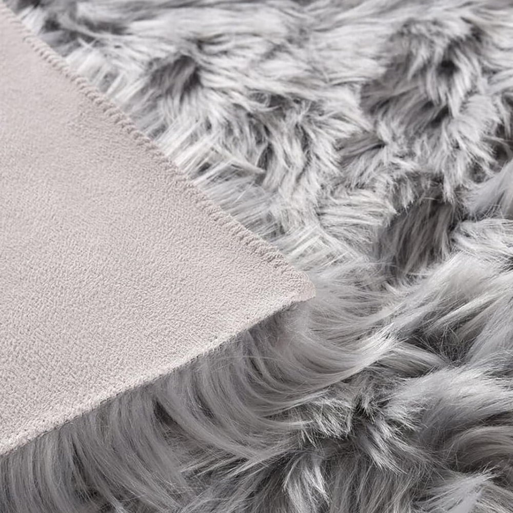Dark Grey Sheepskin Runner Rugs 2×4 ft, Fluffy Shag Faux Fur Carpet Rug Seat