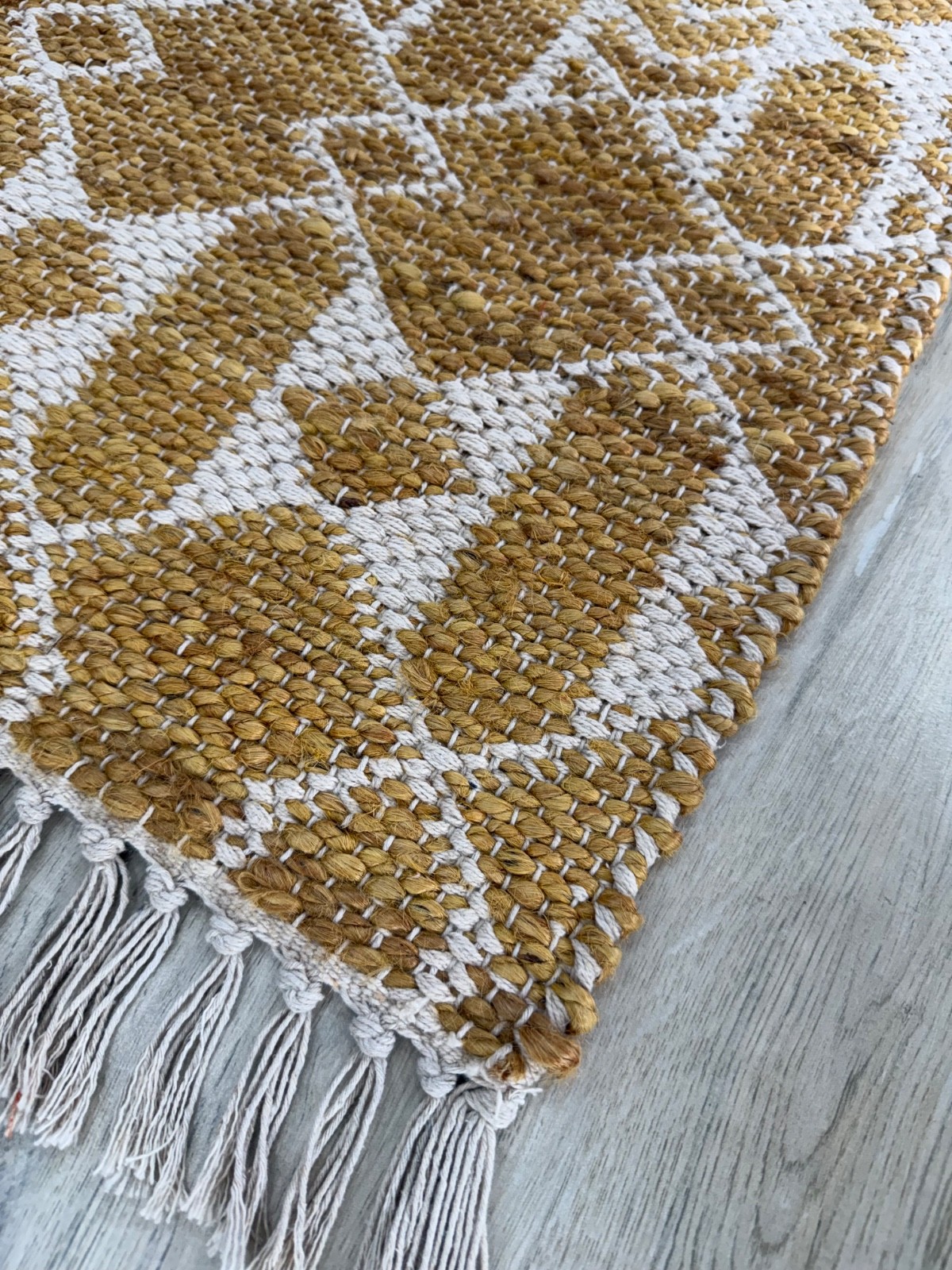 Jute Cotton Hand Woven Area Rug Golden Natural Traditional Scandinavian Kilim