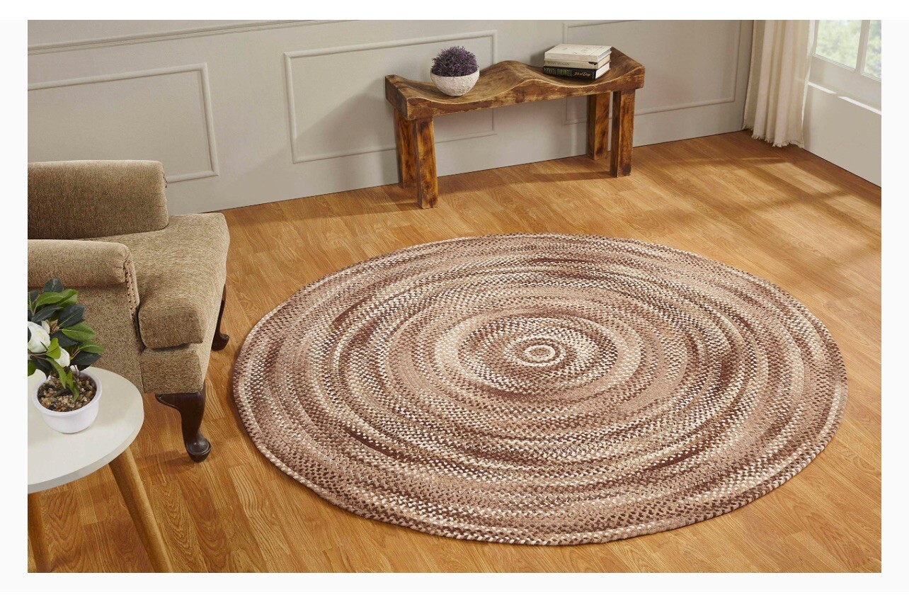 Better Trends Ombre Braided Area Rug 72″ Round 100% Cotton Reversible — Brown