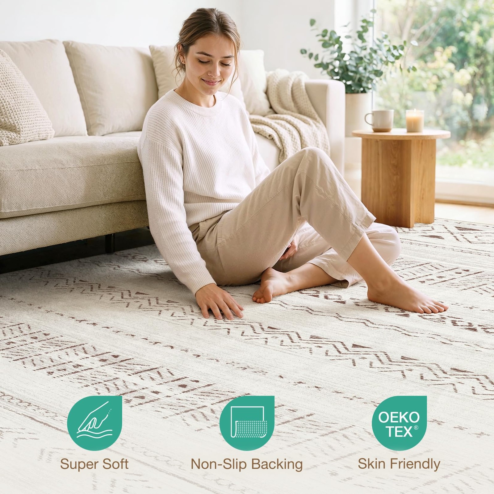 cotiled 5×7 Area Rugs Living Room 5′ x 7′ (Rectangular), Light Brown/Cream