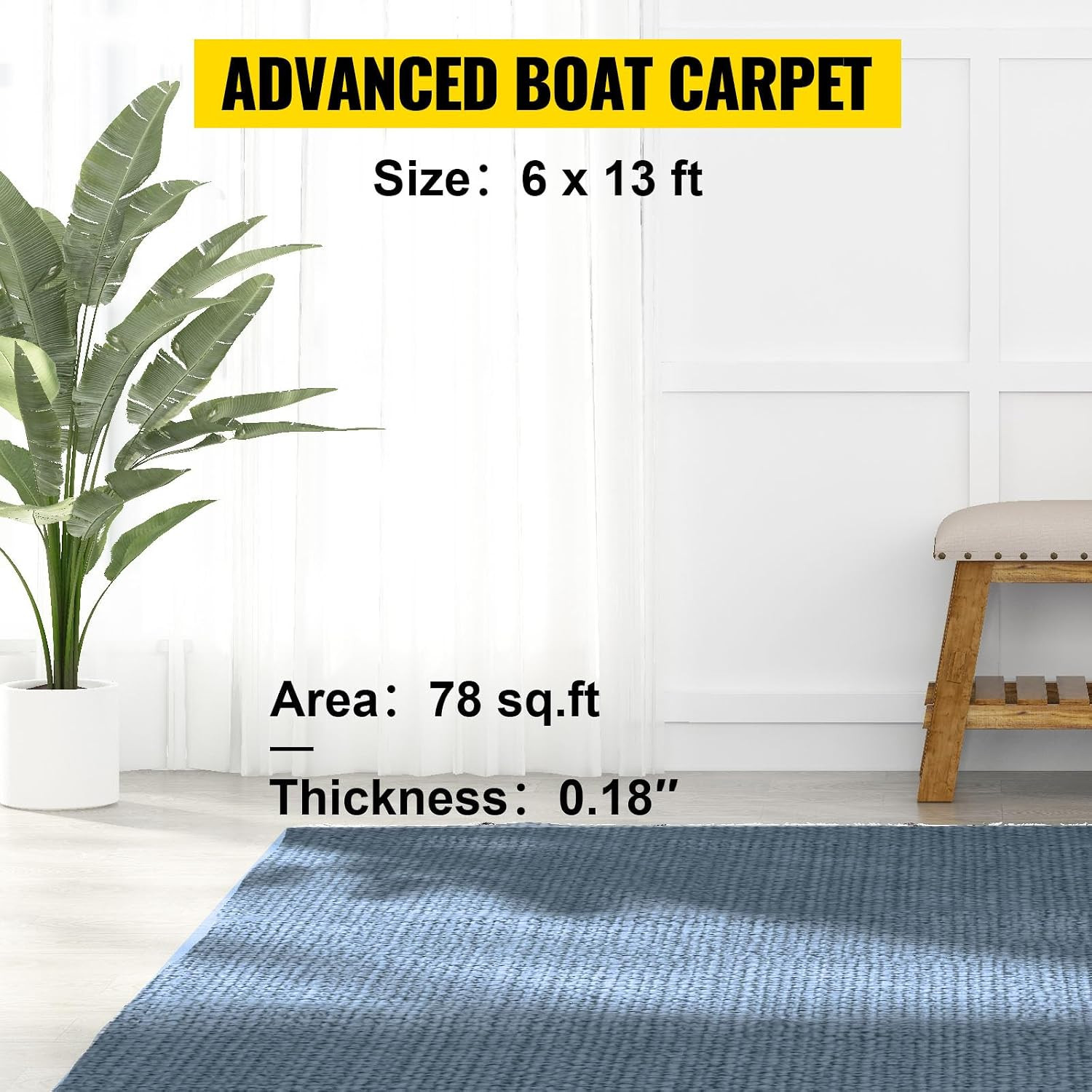 Happybuy 6 Ft X 13 Ft Grey Marine Carpet for Boats Waterproof – 0.18″ Thick Indo