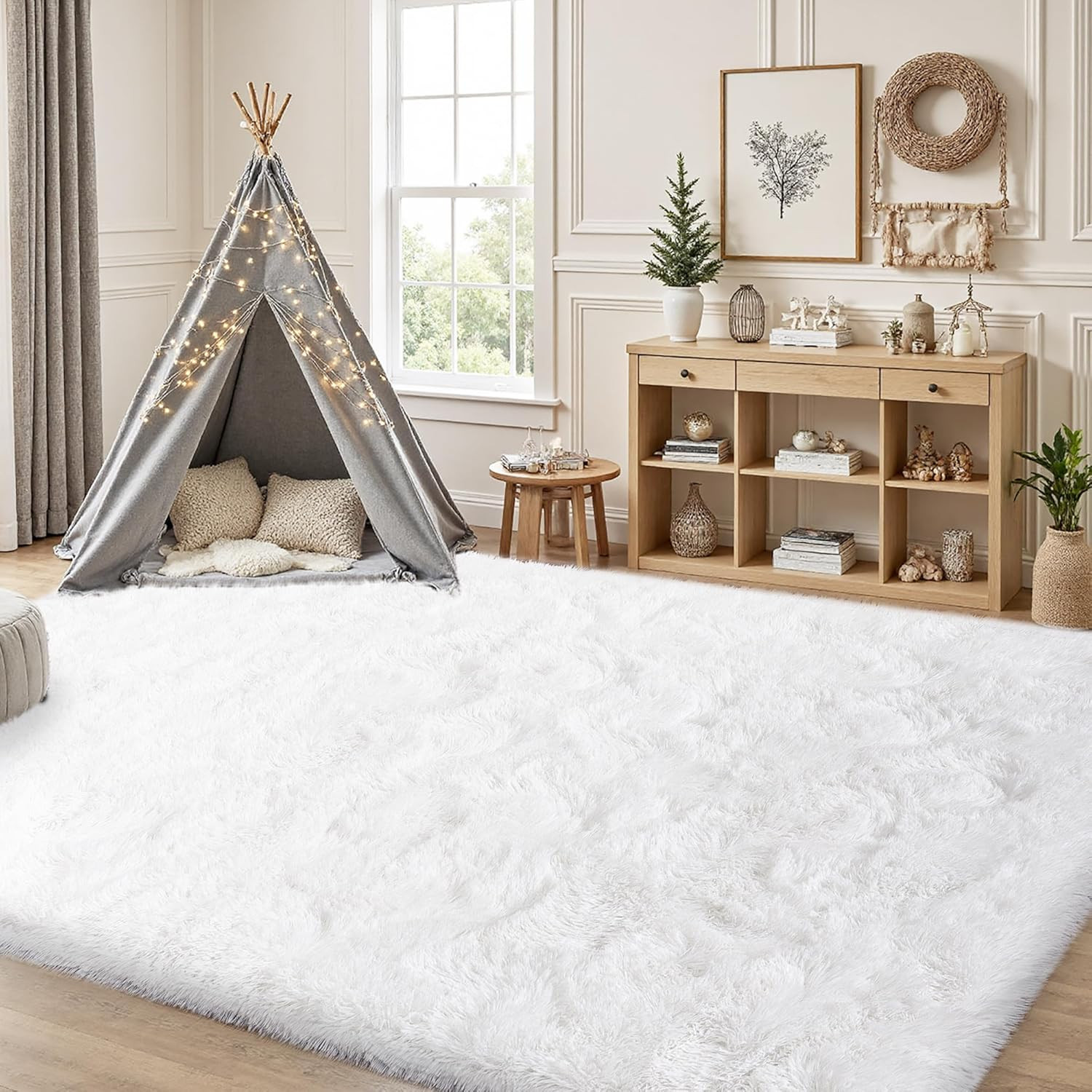 Ultra Soft 6X9 White Fluffy Shag Rug for Living Room & Bedroom Decor