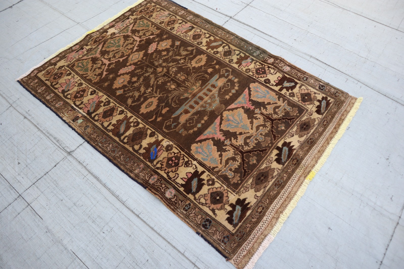 Antique Caucasian Rug 3’2×4’5 ft- Afghan Handmade Terracotta Muted Rug- Kids Rug