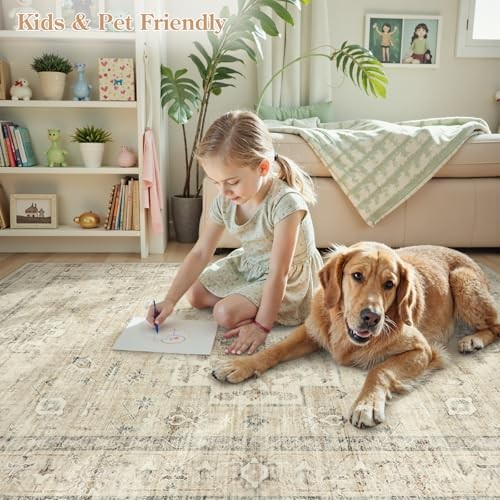 Washable Area Rug 5×7 Rugs for Living Room Bedroom, 5′ x 7′ (Rectangular) Tan