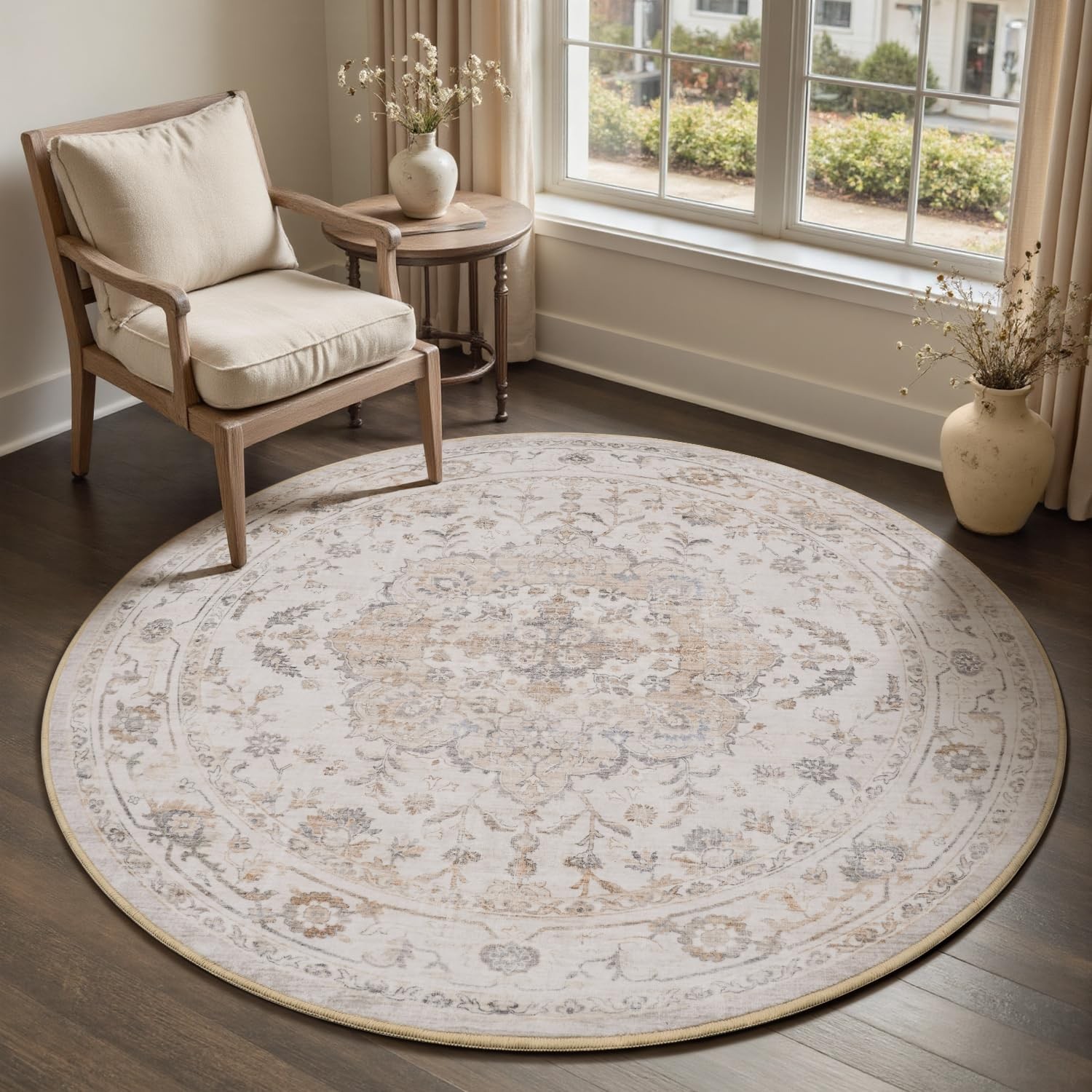 6FT Round Rug,Rugs for Living Room,Soft Beige Circle Rug,Machine Washable Rug…