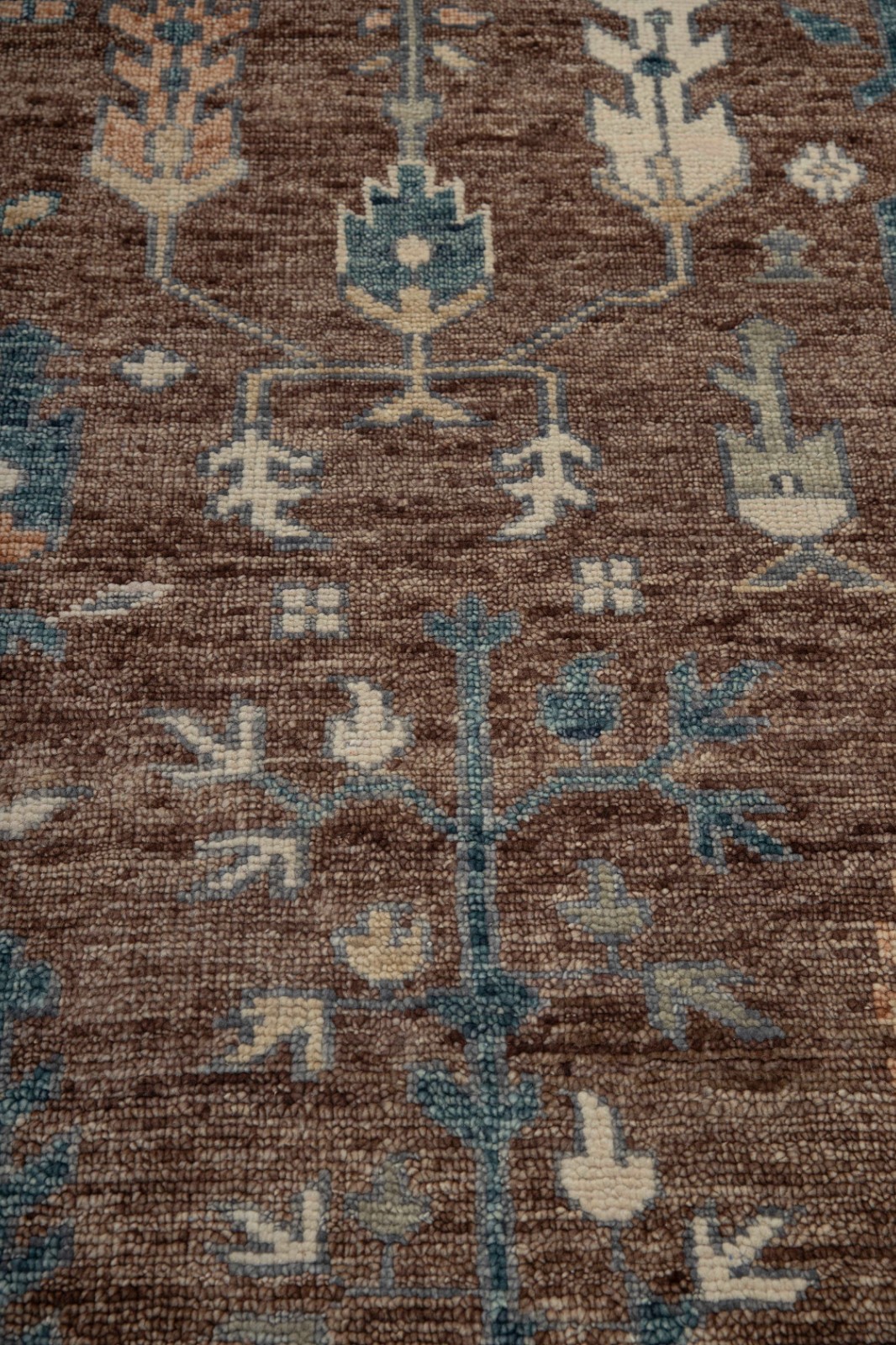 9×12 Brown Blue Cypress Tree Design Hand Knotted Soft Wool Persiann Oushak Rug