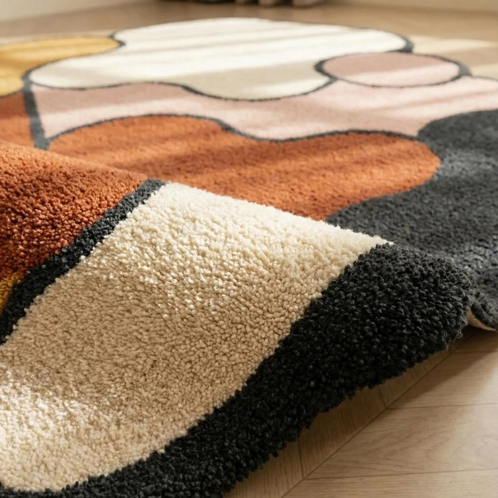 Abstract Geometric Area Rug Terracotta Mustard Hand Tufted Living Room Carpet