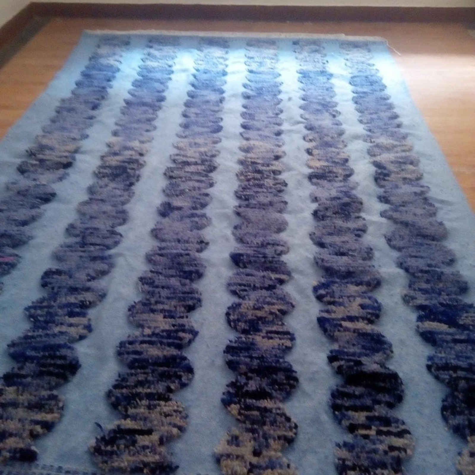 Handwoven Moroccan Wool Rug Blue Abstract Stripe Area Carpet for Living Room