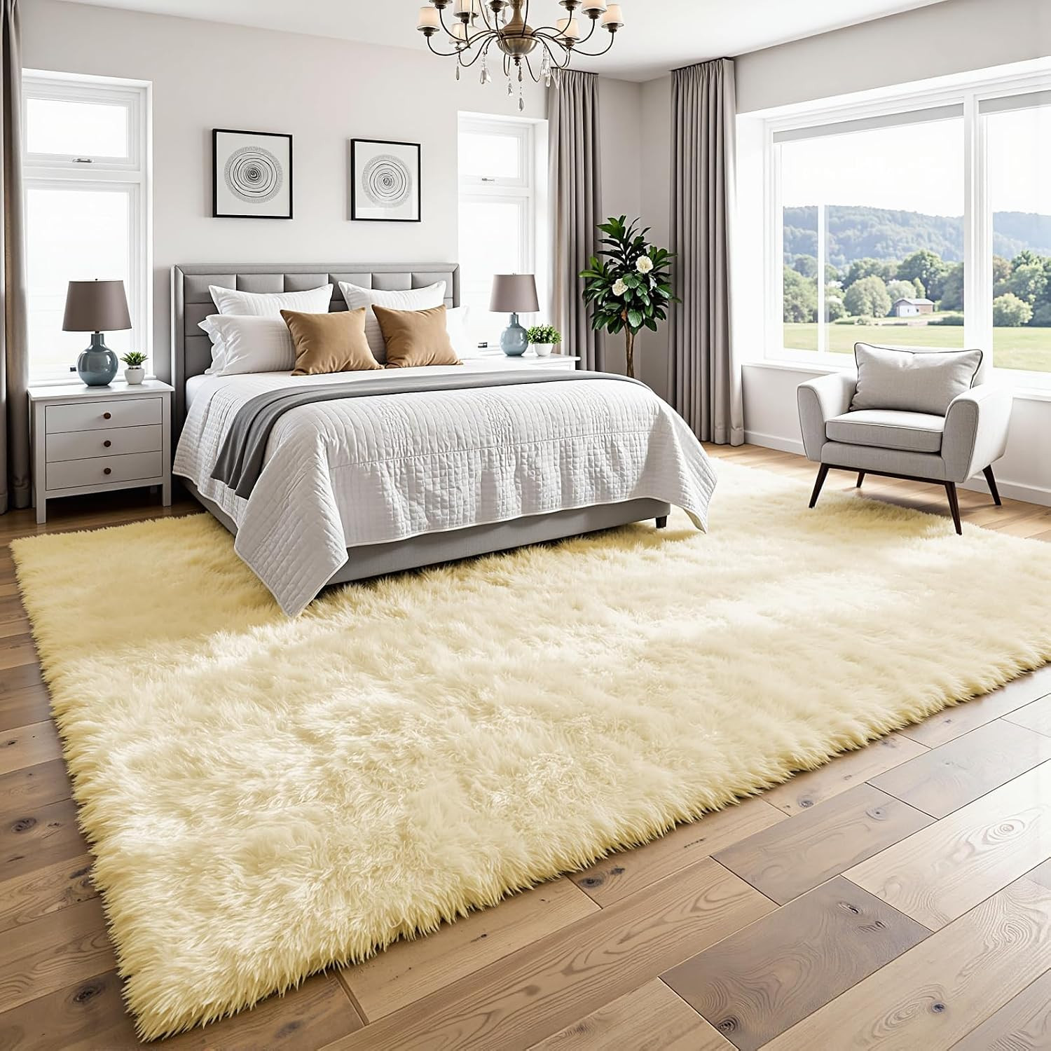 4×6 Area Rug for Living Room, Ultra Soft Fluffy Cream White Rugs for Bedroom, No