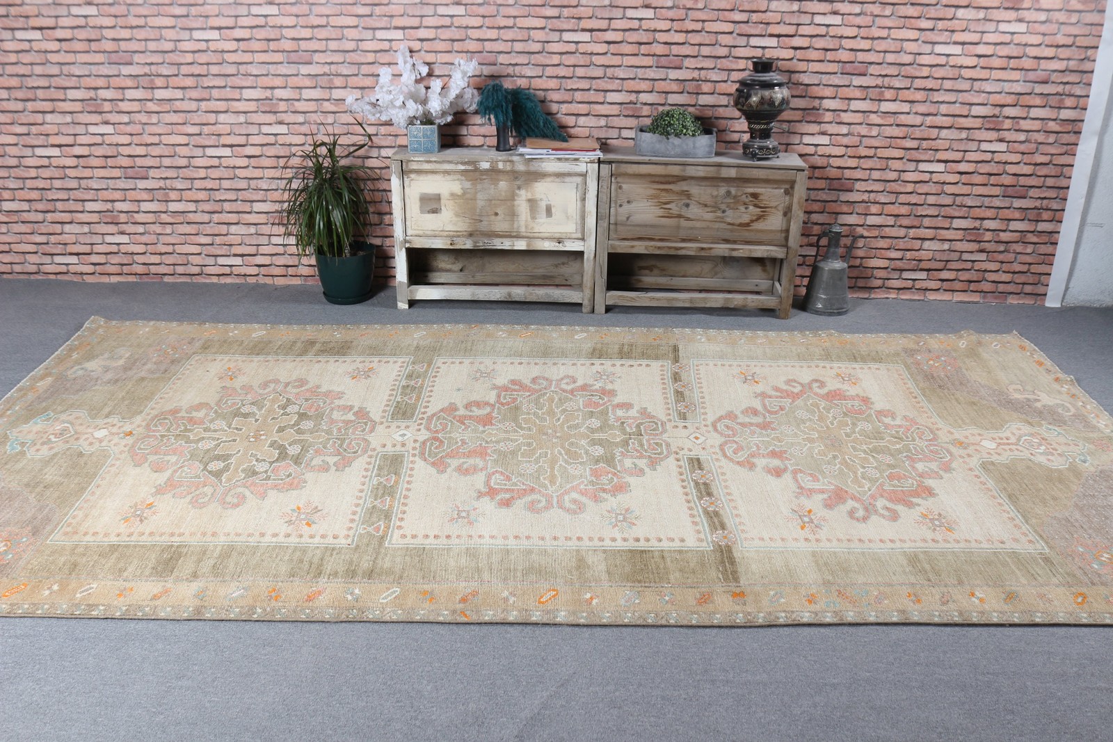 Turkish Vintage Rug 6,3×12 ft (192×367 cm), Brown Camouflage Wool Rug
