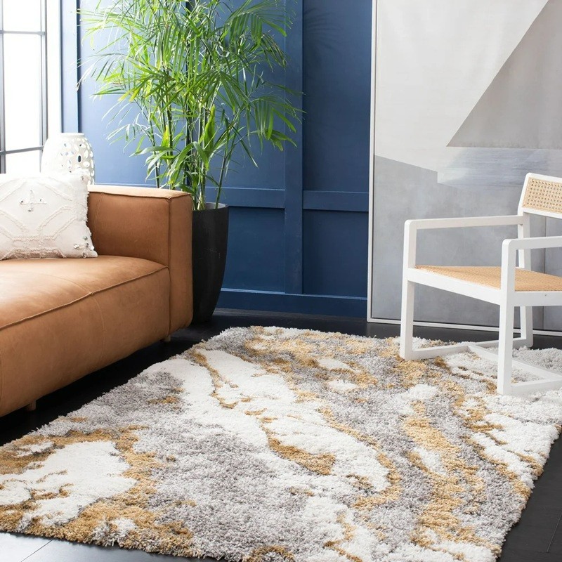 8×10 Shag Area Rug Abstract Neutral Plush Soft Modern Living Room Carpet Accent