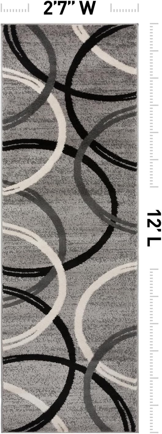 Wavy Circles Design Runner Rug Non-Shedding Carpet for Hallway Kitchen or