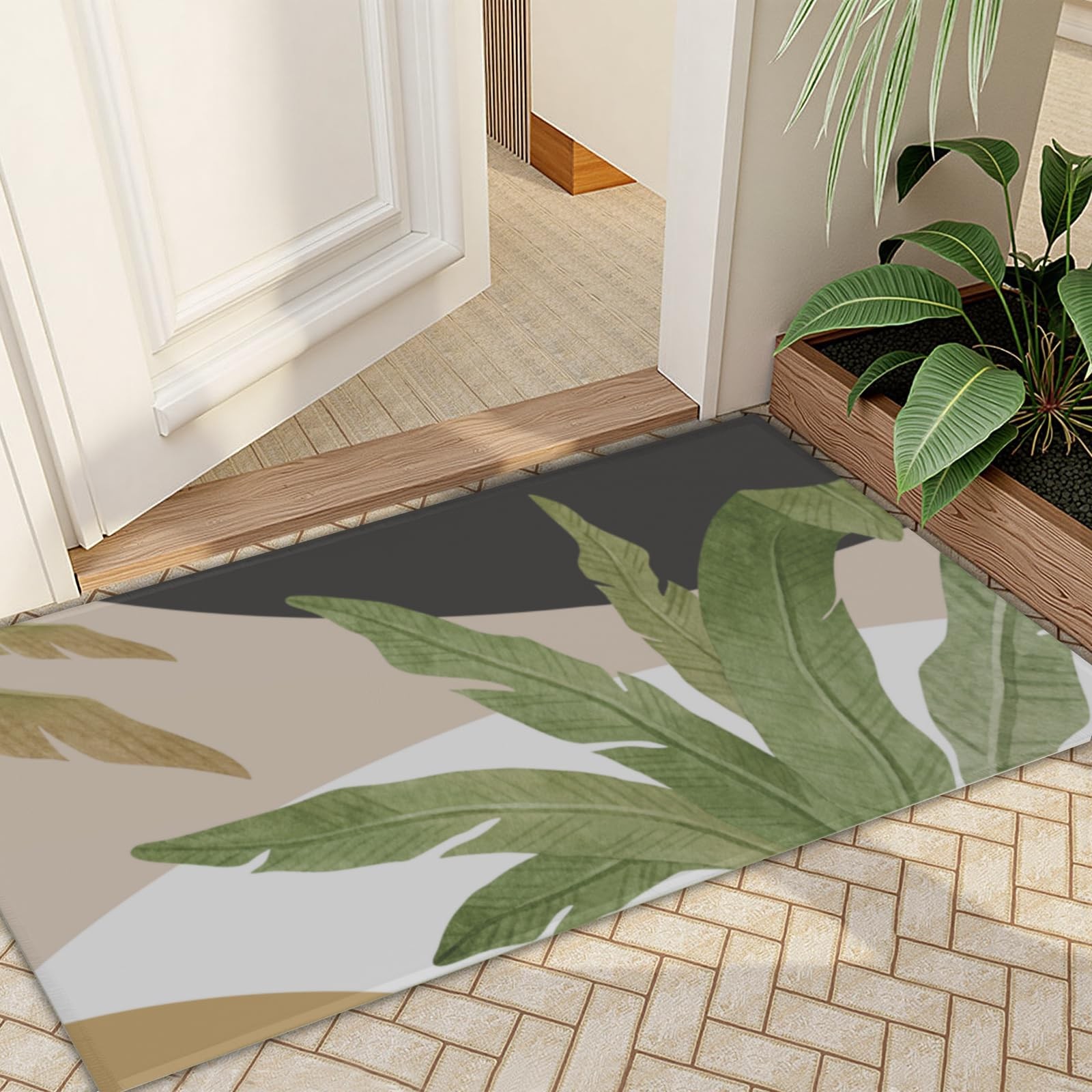 Tropical Area Rug Hawaiian Plant Leaf Carpet Sage Green Palm Tree Washable En…