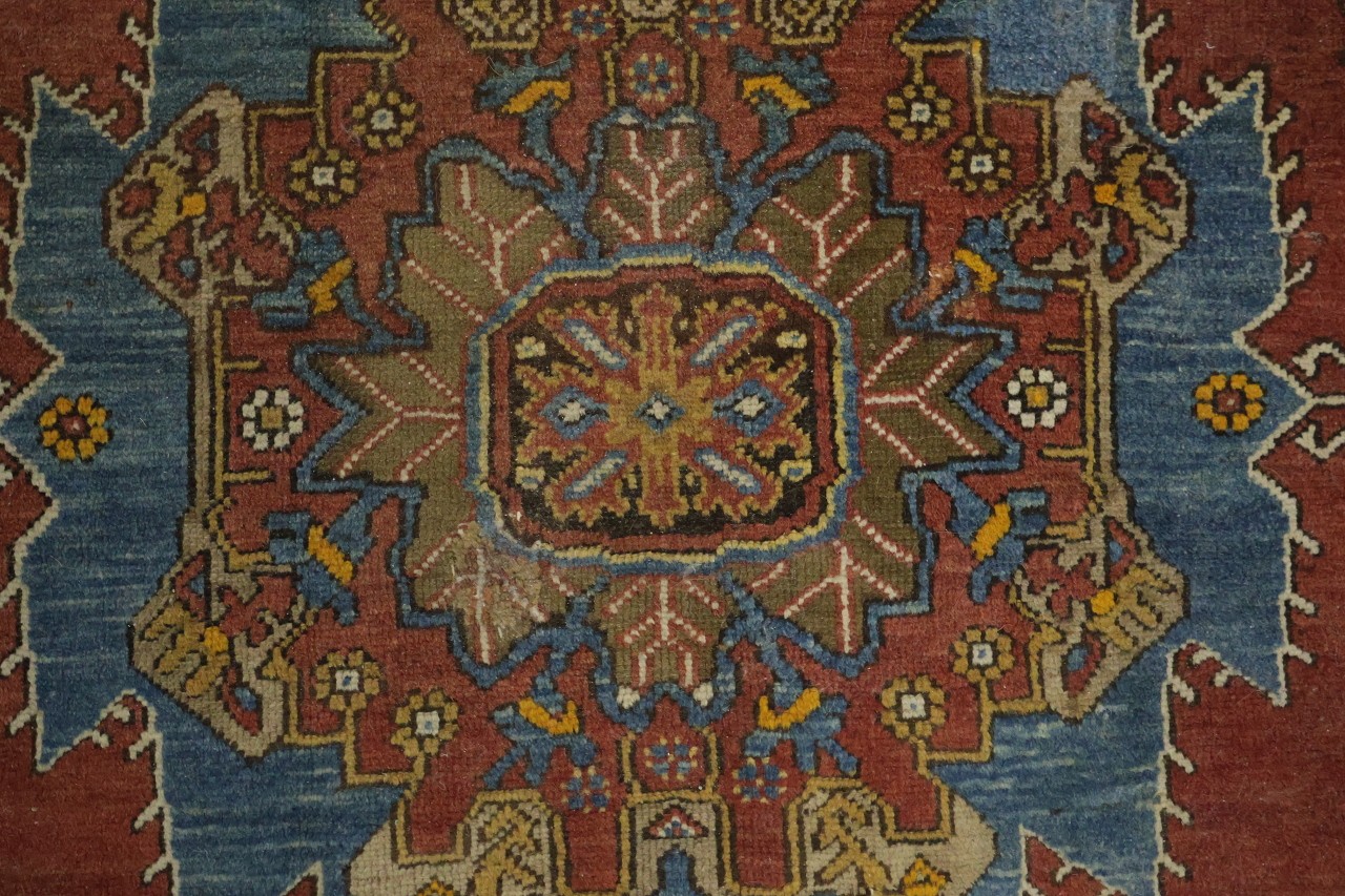 Vintage 4×6 Geometric Traditional Oriental Wool Area Rug in Red, Blue & Yellow