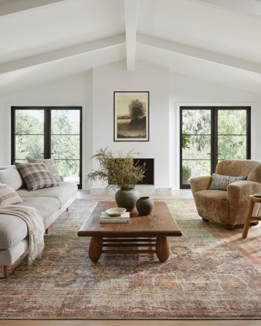 Loloi Georgie Collection Area Rug 7’6″ x 9’6″ Jade/Sunset, .19″ Pile Height